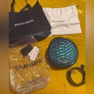 NEW BRAHMIN Lane Crossbody Emerald Lulia Blue Green Metallic Leather Mermaid Bag